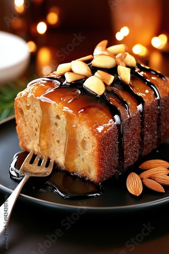 Delicious apple cinnamon breakfast bread topped with honey and almonds for a delightful morning treat