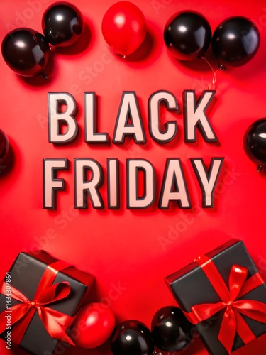 Black Friday banner featuring balloons and gifts. 