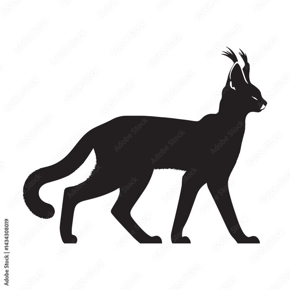 Fototapeta premium Precision-crafted serval silhouette vector optimized for scalable branding and logo design – serval silhouette – serval vector – serval illustration – silhouette of serval