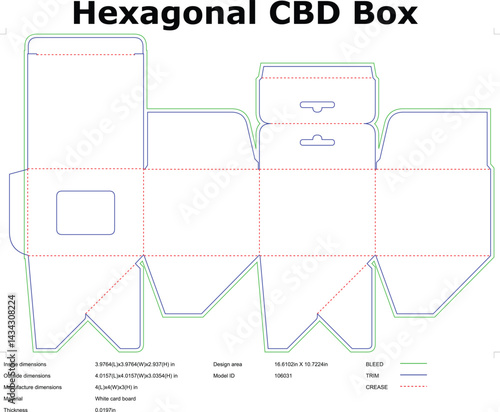 Hexagonal Cbd Product Box Die Cut Template Design With Dimensions And Crease Lines
