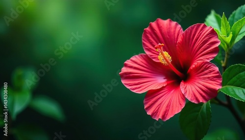 Wallpaper Mural Bold tropical hibiscus, vibrant jungle leaves, lush green backdrop, vibrant, foliage Torontodigital.ca