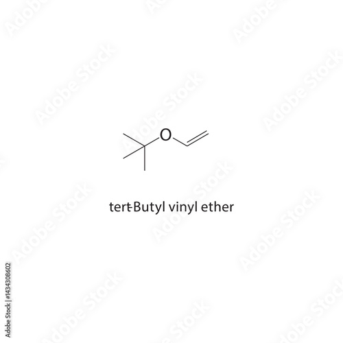 tert-Butyl vinyl ether skeletal structure. Ether compound schematic illustration. Simple diagram, chemical formula.