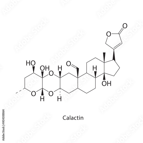 Calactin skeletal structure. Steroid compound schematic illustration. Simple diagram, chemical formula.