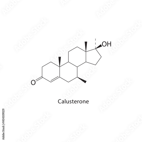 Calusterone skeletal structure. Anabolic steroid compound schematic illustration. Simple diagram, chemical formula.