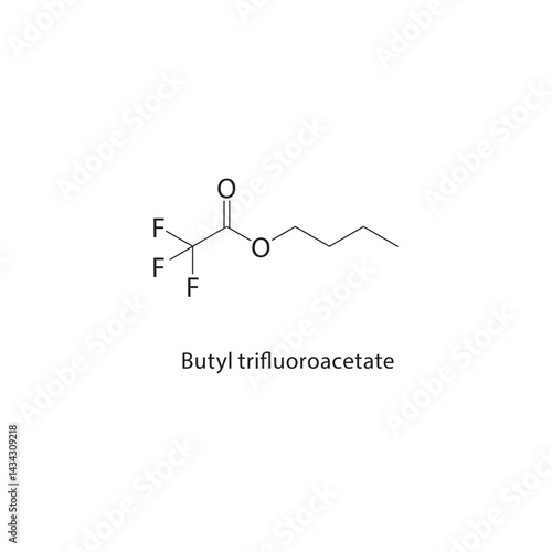 Butyl trifluoroacetate skeletal structure. Trifluoroacetate ester compound schematic illustration. Simple diagram, chemical formula.