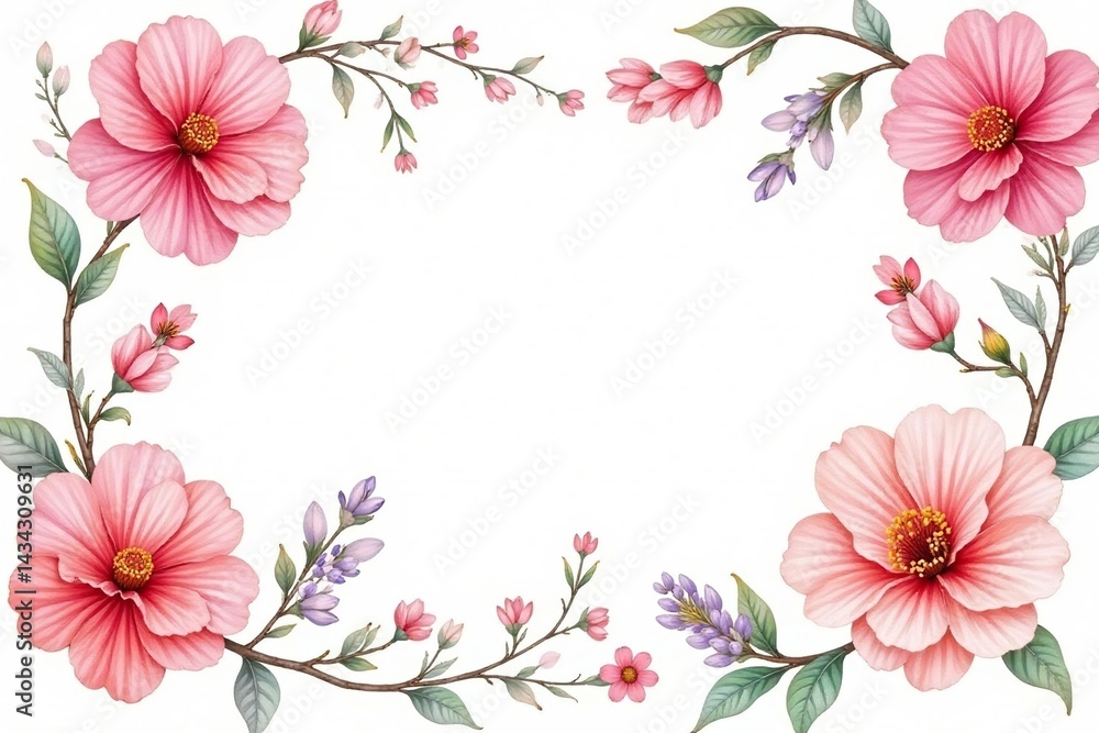 Fototapeta premium Delicate watercolor floral pattern on white background, pretty, watercolour
