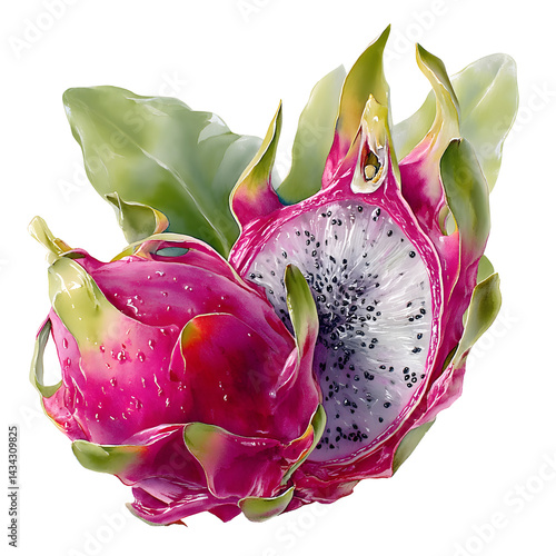 Obraz na płótnie watercolor detailed cut of a single dragon fruit, w salonie