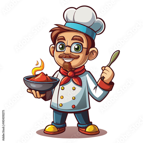 Cartoon chef holding spicy dish