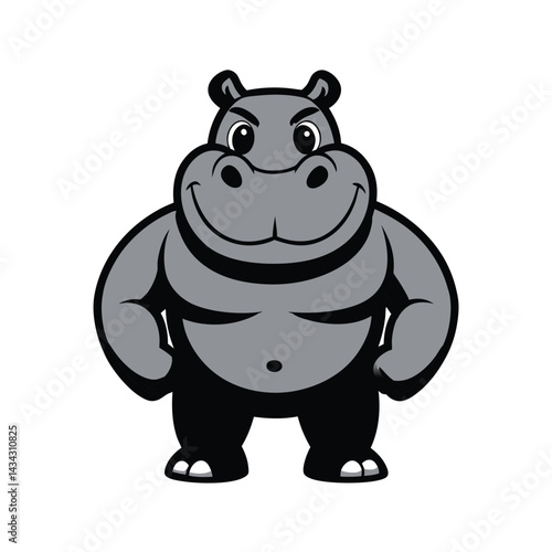 Cheerful Hippo Mascot: A playful hippo mascot stands confidently, radiating energy and joy with a friendly smile. Perfect for children's products and playful branding. 