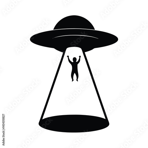 Alien abduction in a UFO with bright tractor beam illustration art
