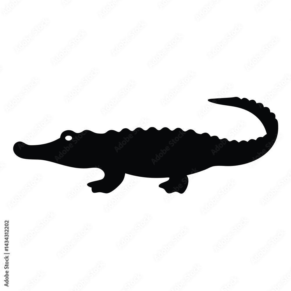 Obraz premium Silhouette of an alligator is shown against a plain white background