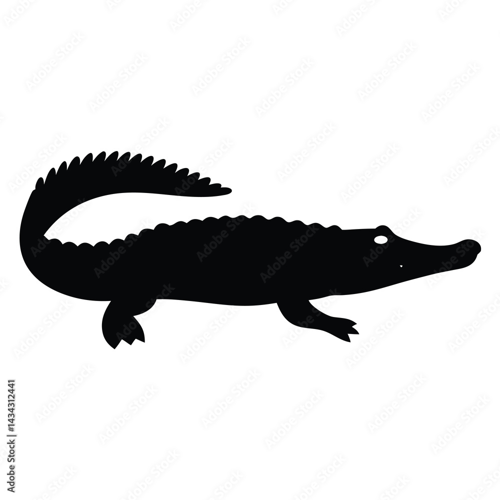 Naklejka premium Silhouette of a Powerful Alligator Crawling with Its Tail Curled Upward