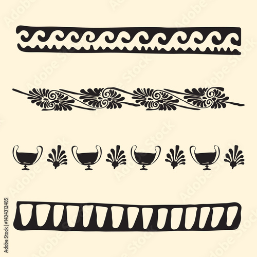 Bordüren mit klassischen antiken Ornamenten. Vektorgrafik