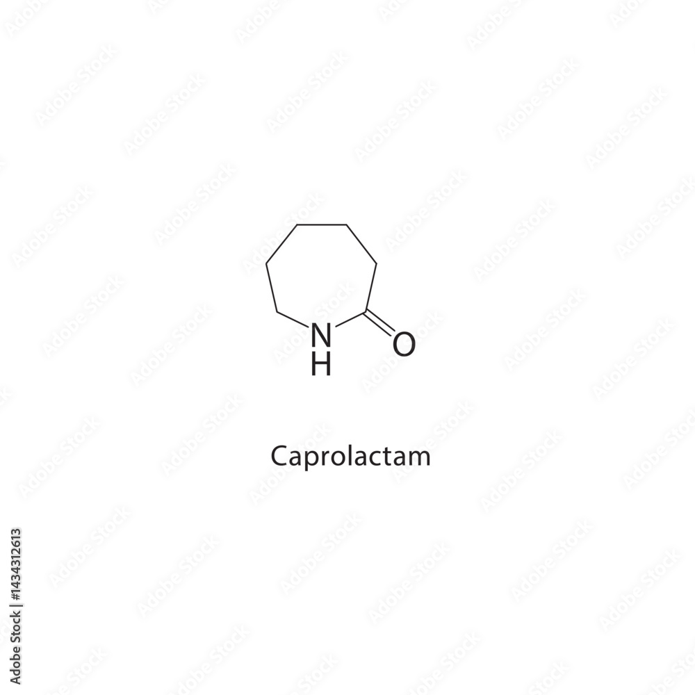 Caprolactam skeletal structure. Lactam compound schematic illustration. Simple diagram, chemical formula. Caprolactam skeletal structure. Lactam compound schematic illustration. Simple diagram, chemical formula.