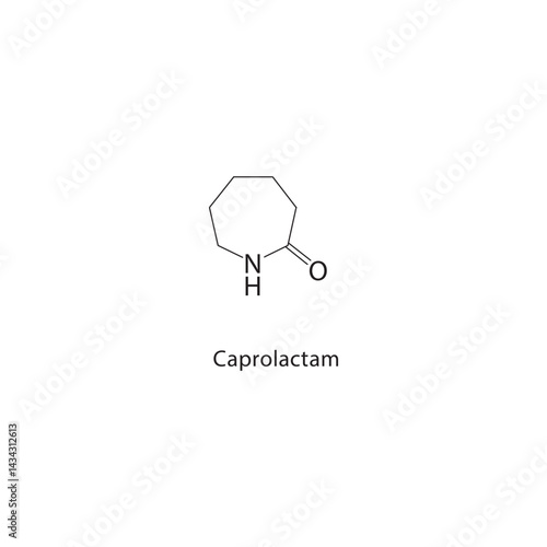 Caprolactam skeletal structure. Lactam compound schematic illustration. Simple diagram, chemical formula.