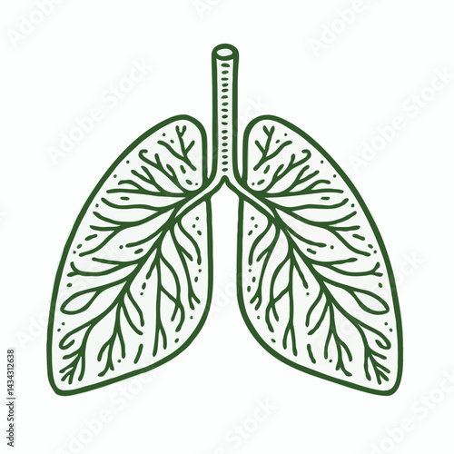 Green leaf lungs in eco illustration style on white background