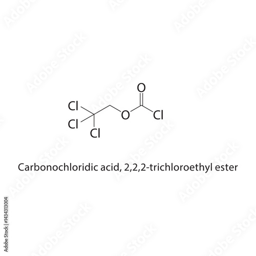 Carbonochloridic acid, 2,2,2-trichloroethyl ester skeletal structure. Acyl chloride ester compound schematic illustration. Simple diagram, chemical formula.