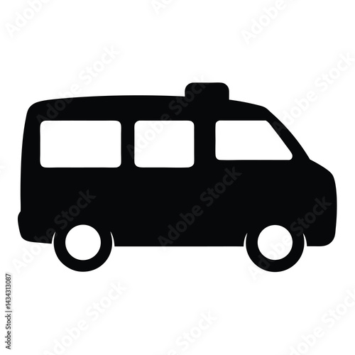 Side view of a black passenger van or camper with windows