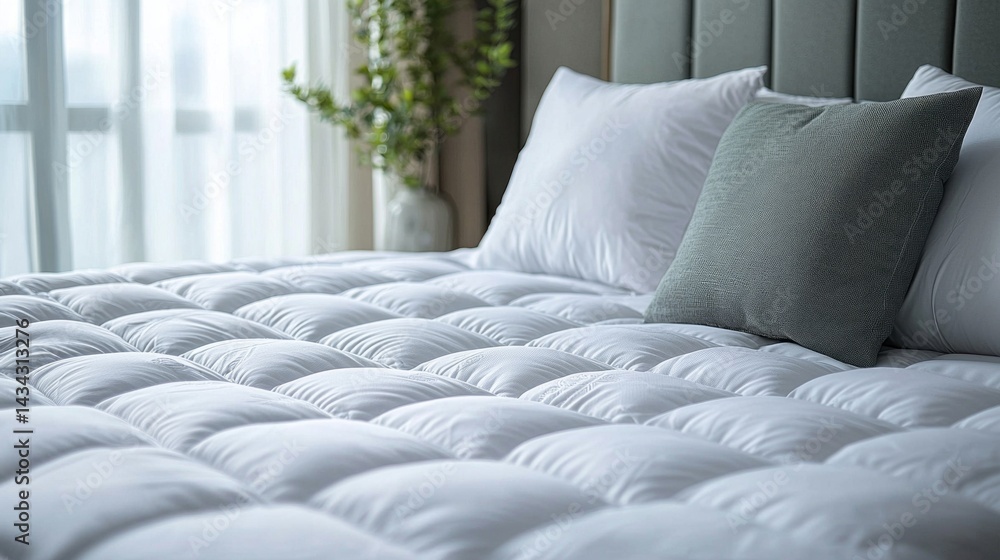 A bed with a white comforter and two pillows A bed with a white comforter and two pillows