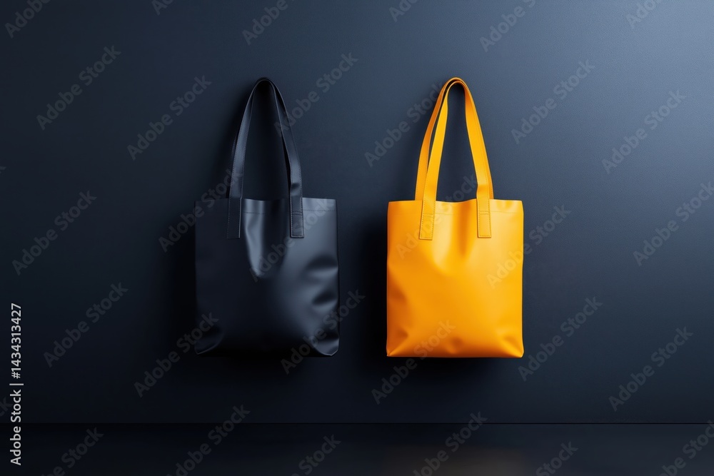 Yellow bag mockup displayed alongside black bag on a minimalist black background