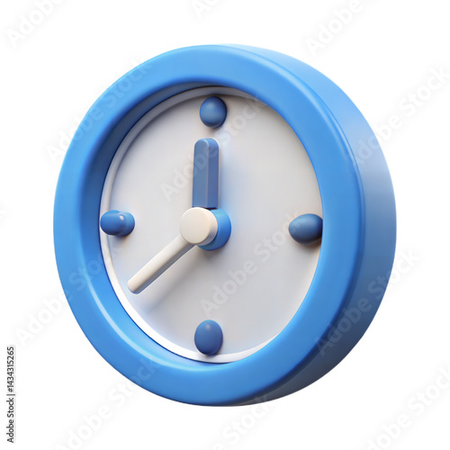 Blue Cartoon Wall Clock Isolated On White Background Showing Eight O Clock