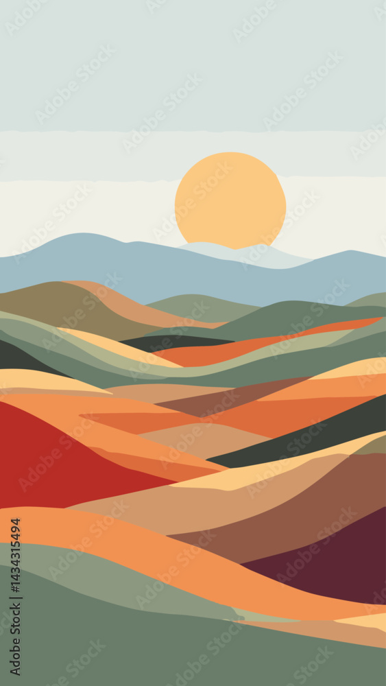 vector illustration of sunset landscape