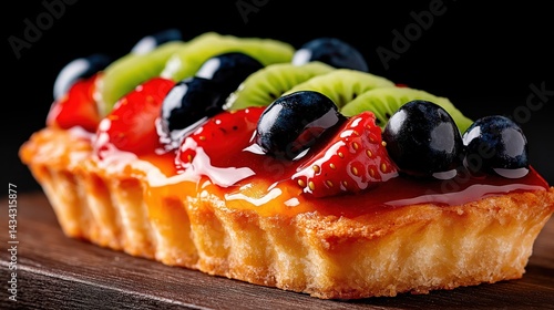 Obraz na płótnie Rustic fruit tart with silky vanilla custard and vibrant fresh fruits offers a delightful dessert experience w salonie