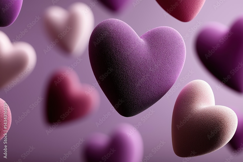 Obraz premium Celebrating love with a minimalistic design featuring floating hearts on a pastel purple backdrop for Valentine's Day