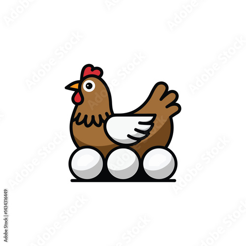 Hen Sitting on Eggs – Farm Animal Illustration for Agriculture, Poultry, and Organic Food Concepts