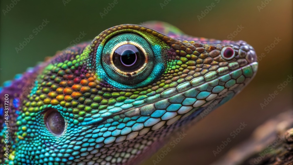 Fototapeta premium Close-up Colorful Chameleon Eye, Detailed Scales, nature, macro