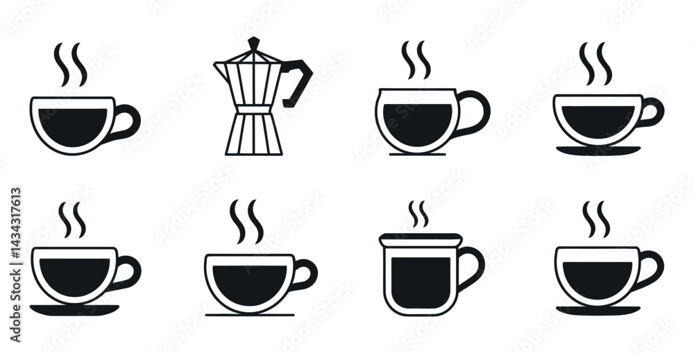 Collection Of Minimalist Black And White Coffee And Espresso Illustrations For Cafe And Restaurant Graphics And Branding Collection Of Minimalist Black And White Coffee And Espresso Illustrations For Cafe And Restaurant Graphics And Branding