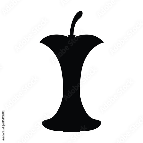Apple core silhouette isolated on white background, representing consumption and waste