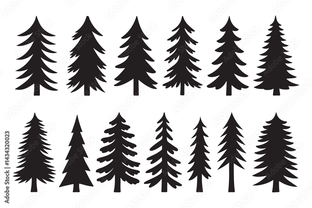 Fototapeta premium Hand-Drawn Christmas Tree Silhouettes Isolated