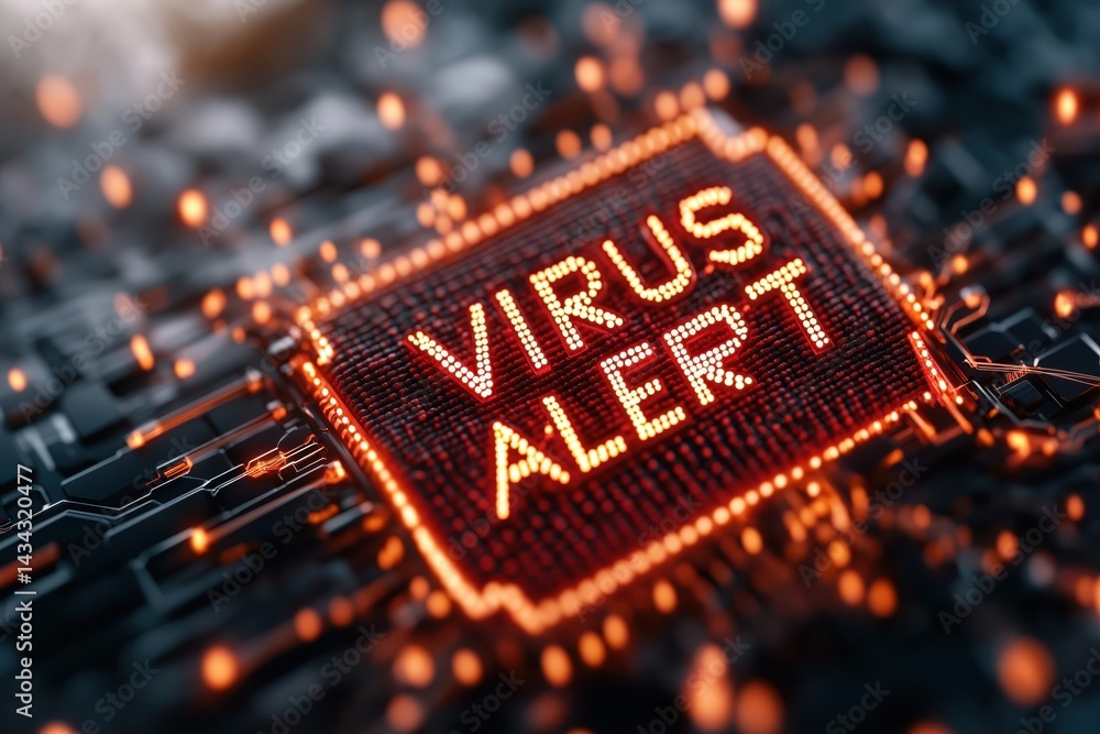 Warning message indicating dangerous malware detected on a computer screen in a modern digital environment