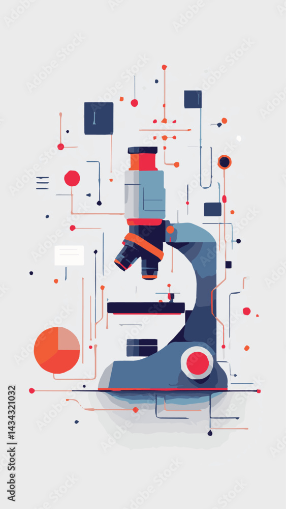 vector illustration of microscope in laboratory