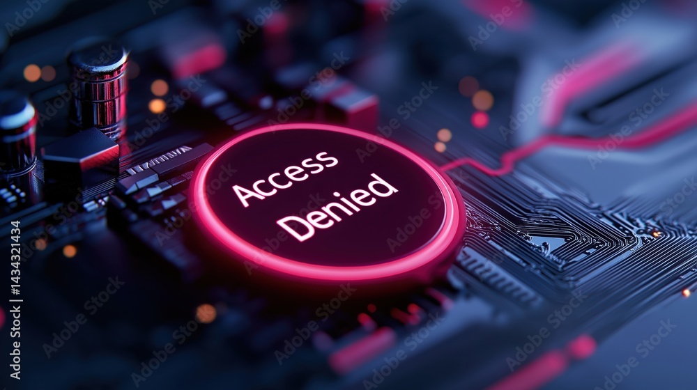 Cybersecurity alert indicating successful prevention of hacking attempt with glowing access denied sign