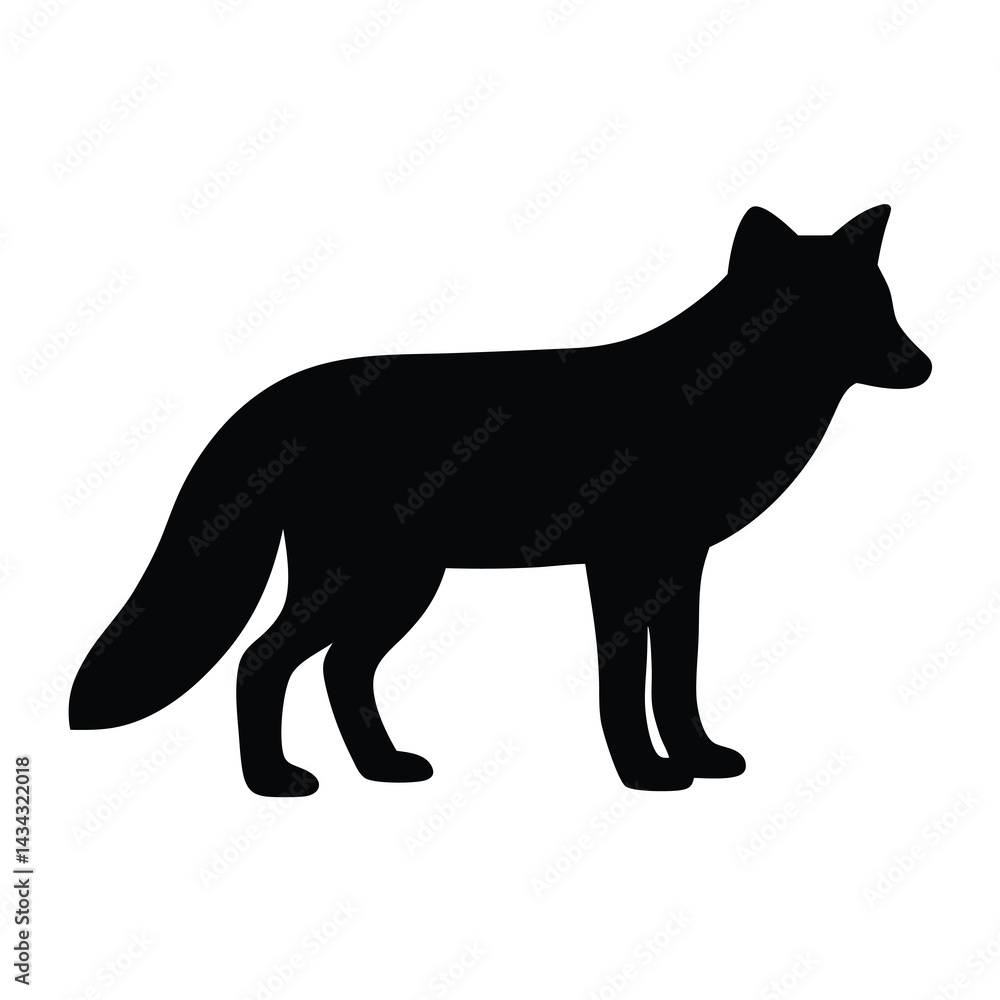 Striking Black Silhouette of a Fox Standing Alert on White Background Striking Black Silhouette of a Fox Standing Alert on White Background