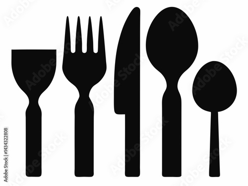 Cutlery silhouette set, Fork spoon knife black icons, Set of cutlery icon vector