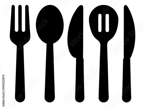 Cutlery silhouette set, Fork spoon knife black icons, Set of cutlery icon vector