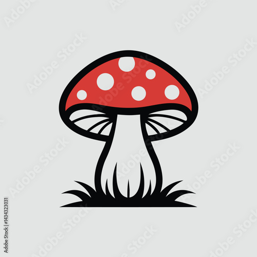 Stylized Red Mushroom Illustration with White Spots