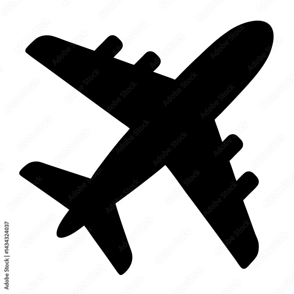 Obraz premium Black silhouette of a four engine airplane flying in the open sky