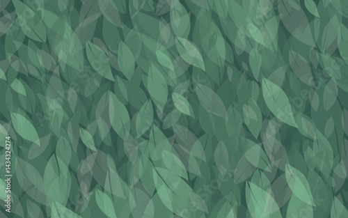  Non-seamless pattern with lush overlapping green leaves . Semi-transparent background with foliage with layered effect for nature-themed projects, design, web, stationary, invitations, books