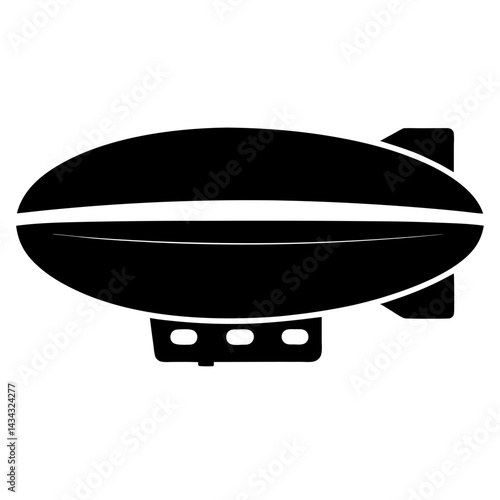 Stylized black and white zeppelin blimp airship illustration with cabin design