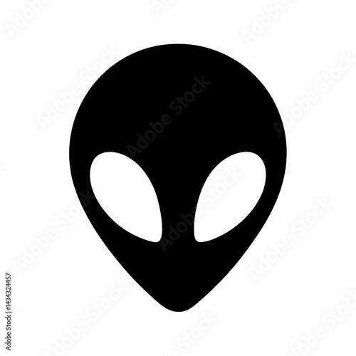 Simple Black and White Alien Head Icon Graphic Representation