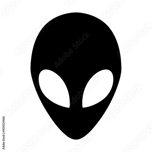 Simple Black Alien Head Symbol on White Background with Classic Design
