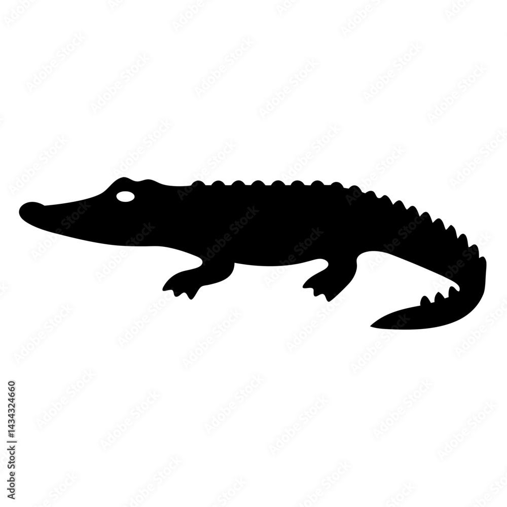 Obraz premium Black silhouette of a fierce alligator on a white isolated background