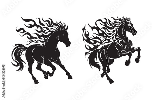 Flaming Horse Silhouette SVG Wild Fire Horse Clipart for Cricut, Tattoo, and Craft Designs