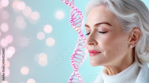 Obraz na płótnie Exploring genetic aging and skincare innovation through a serene portrait of a senior woman with eyes closed w salonie