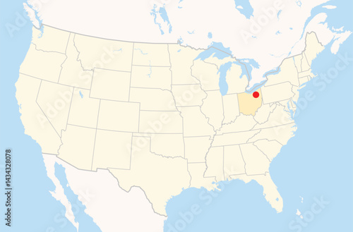 Location Map of the city Cuyahoga Falls in Ohio, USA. The state is marked orange and the city is highlighted with a red dot. No labels at all.