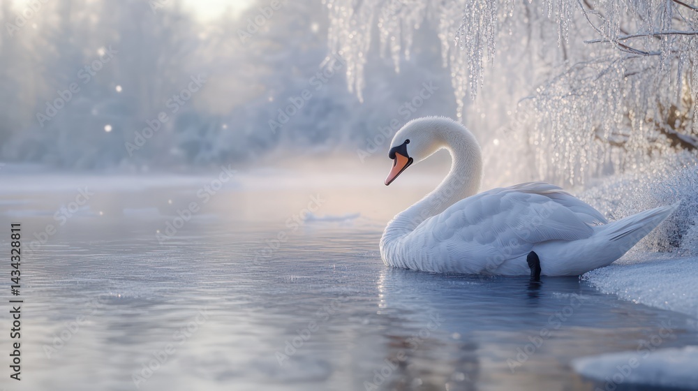 Fototapeta premium Swan on misty water